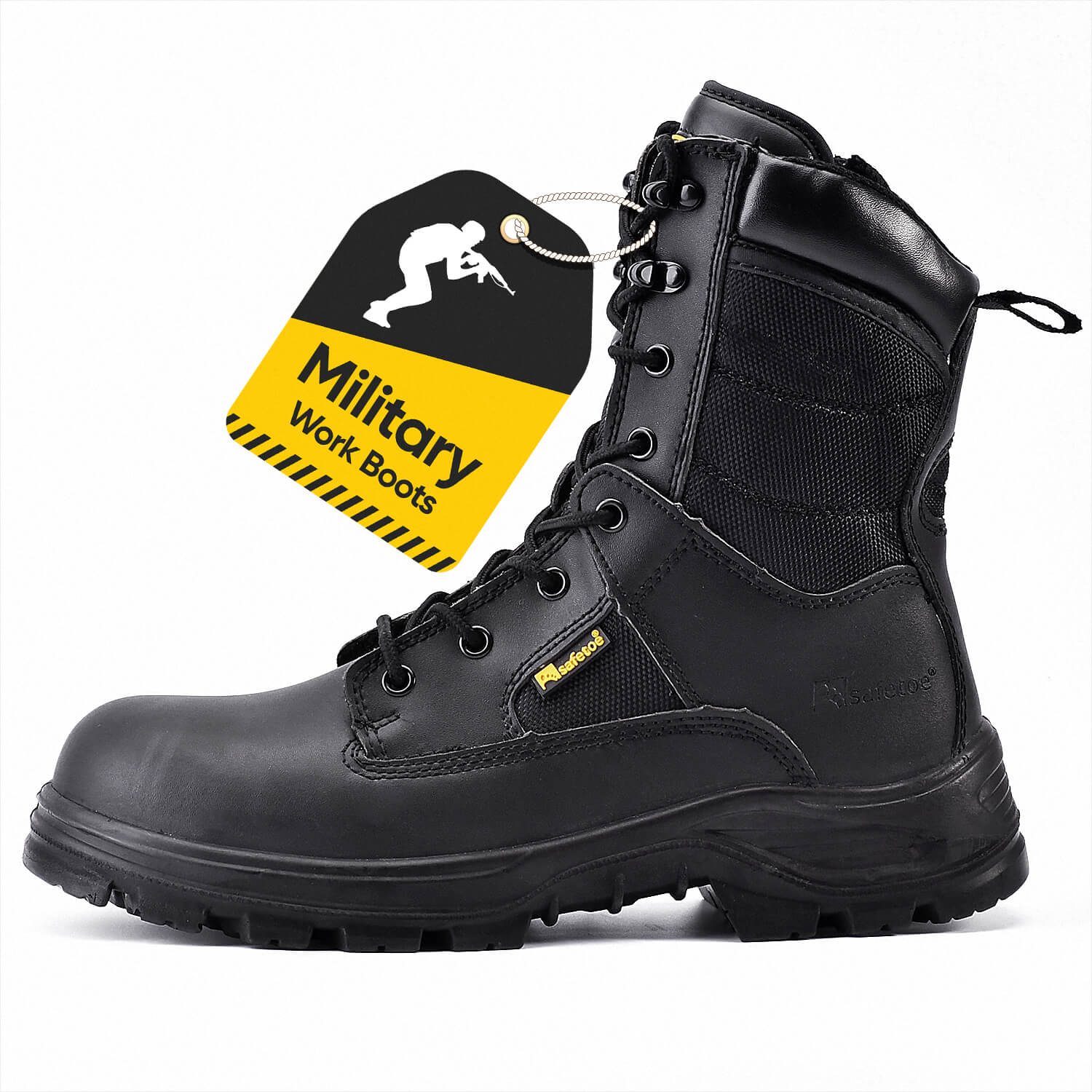 Safetoe 8" Military Zip Design Steel Toe Work Boots