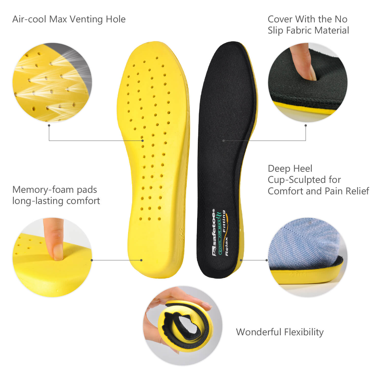 Safetoe Comfort Memory Foam Insoles for Men & Women