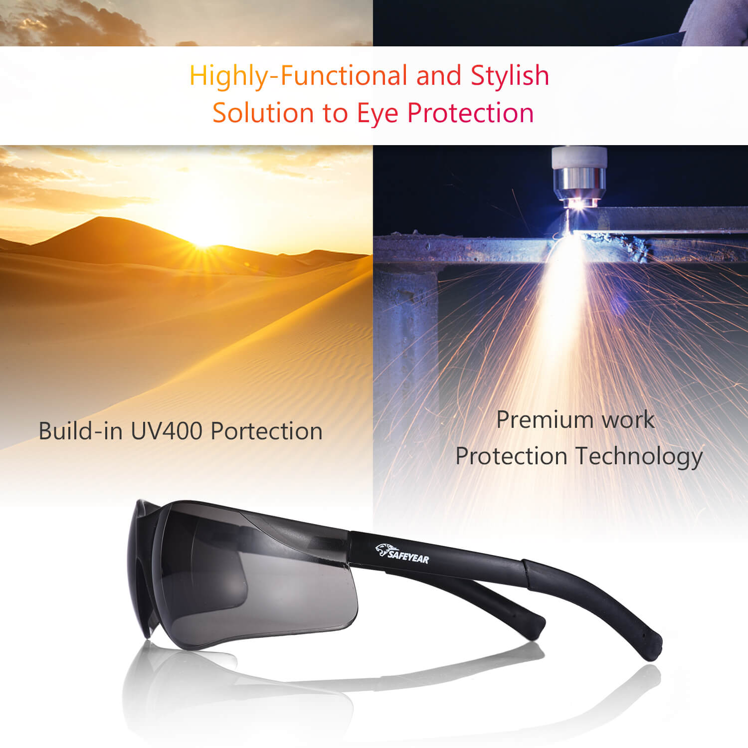 Safeyear 【12 Pair】Black Tinted Dark Lens Safety Glasses for Men & Women