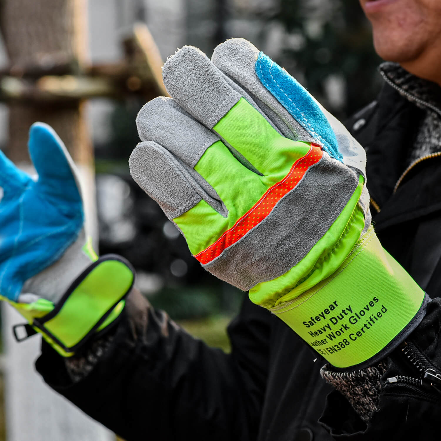 Safeyear Genuine Cow Leather Safety Work Gloves for Men & Women（2 Pairs）