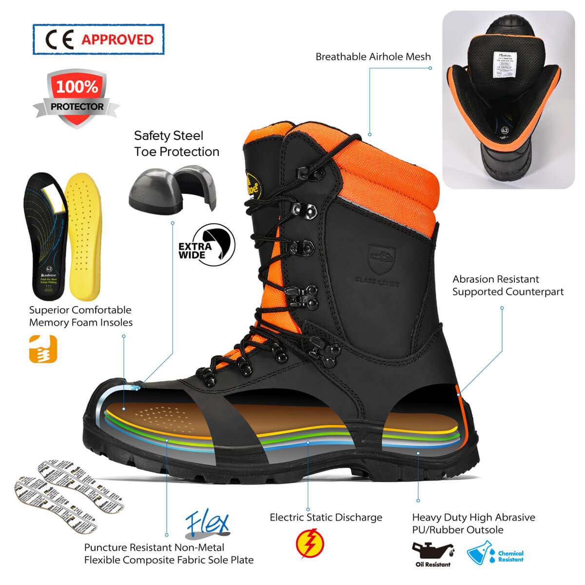 Safetoe Safety Chainsaw Boots Anti-Abraision Leather Logger Boots