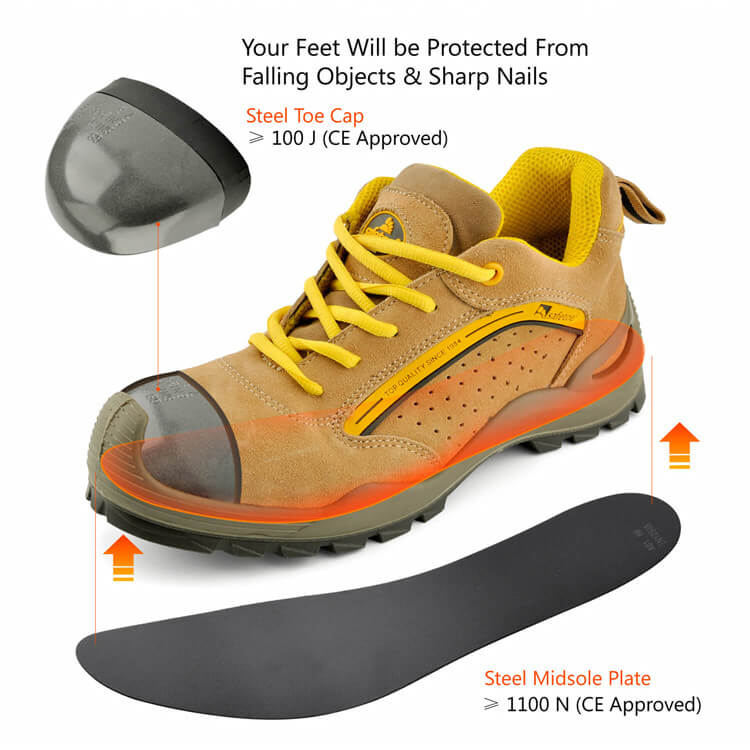 Safetoe Breathable Lightweight Leather Steel Toe Safety Work Shoes