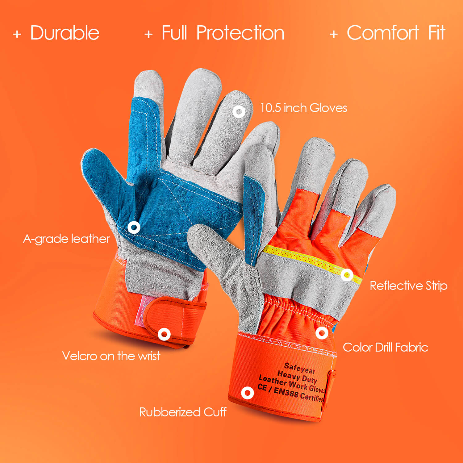 Safeyear Gardening Leather Safety Gloves, Heavy Duty Work Gloves for Men & Women (2 Pairs)