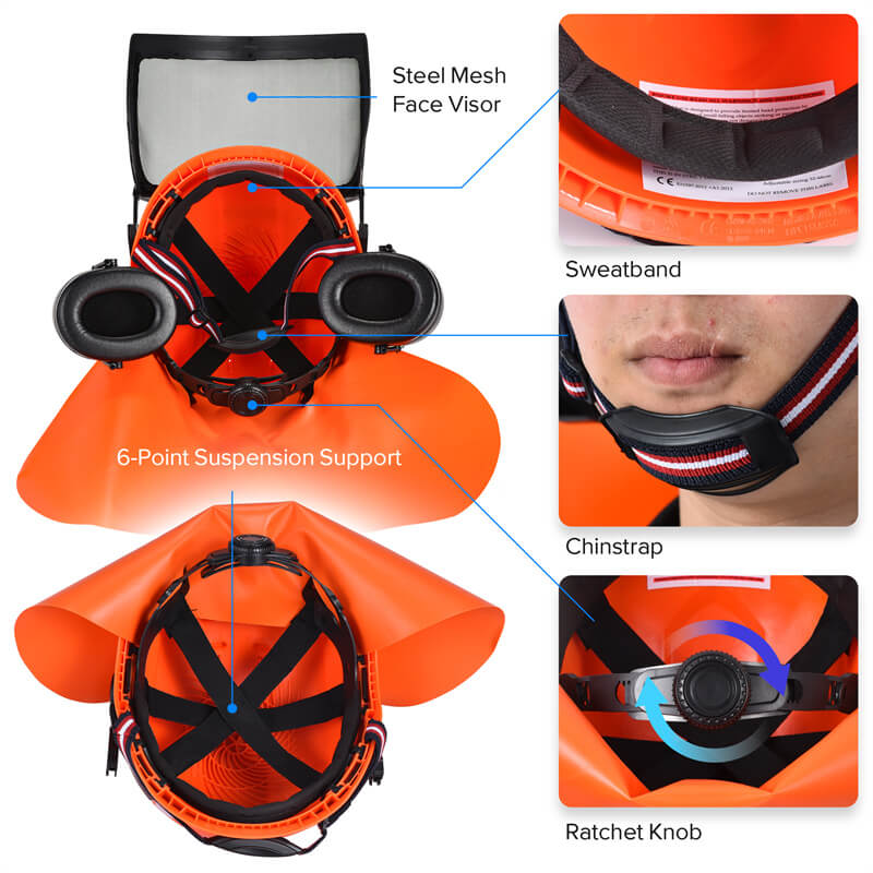SAFEYEAR Forestry Safety Helmet with 6 Point Ratchet Suspension for Women & Men