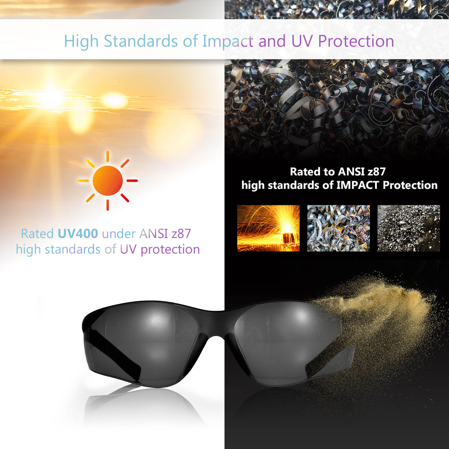 Safeyear Anti-UV Tinted Black Dark Safety Glasses for Men & Women